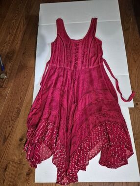Asymmetrical Bohemian Style Women's Summer Dress in Deep Magenta